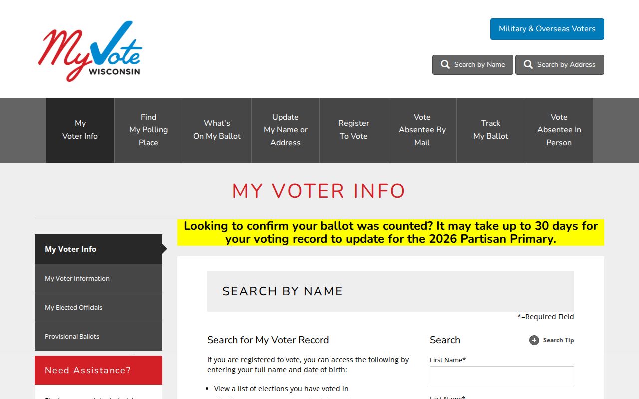 Fitchburg resident lookup on the MyVote registration form